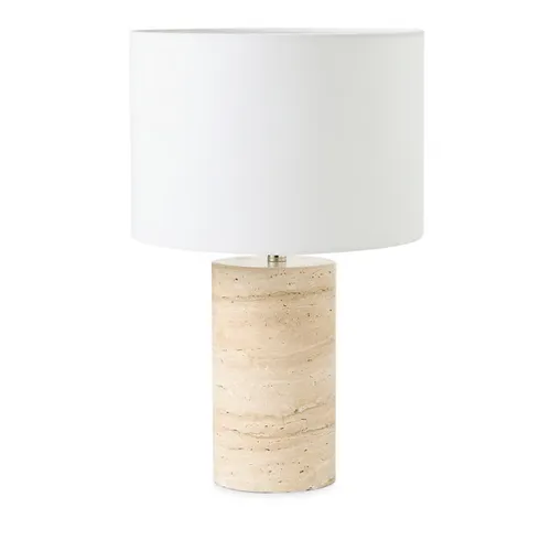 LP 0126 - Table Lamp - Travertine Base with White Drum Shade