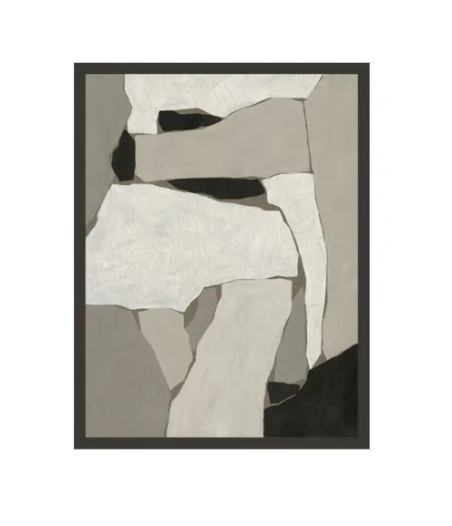 AW 0458B - Artwork - Medium - Earthy Abstract Jagged Stones in Black Frame