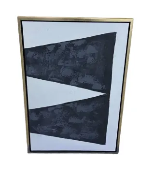 AW 1440 - Artwork - Medium - Charcoal Triangle Geometric Shapes on White Background with Gold Frame