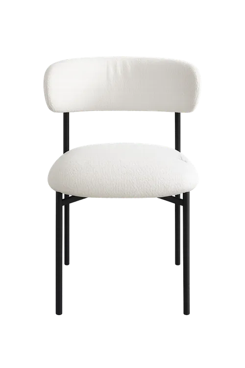 DC 0039 - Dining Chair - White Curved Boucle with Black Legs