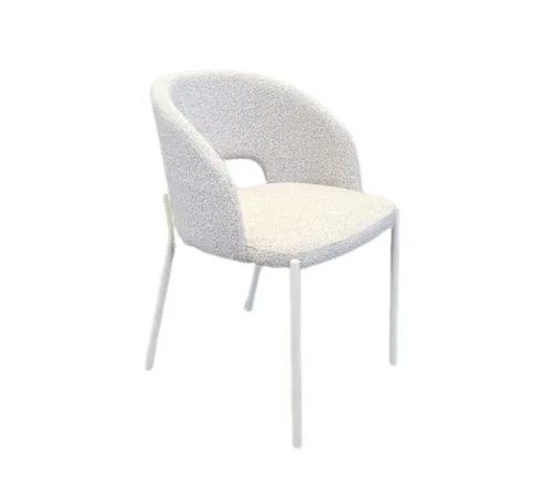 DC 0092 - Soft Grey Boucle Dining Chair on White Frame