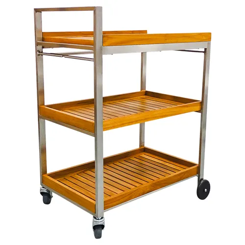 BC 0006 - Bar Cart - Outdoor Aluminium & Teak 3 Tier