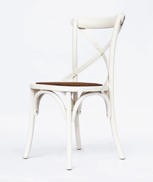 DC 0003 - Dining Chair - White Wood Crossback with Natural Rattan Seat