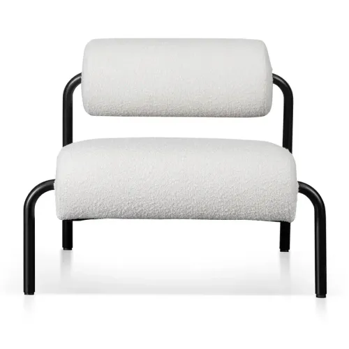 OC 0087 - Occasional Chair - White Boucle With Rolling Back Rest & Black Frame