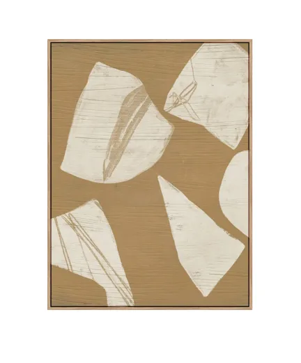 AW 0481B - Artwork - Large - Mustard & White Abstract Canvas in Natural Frame