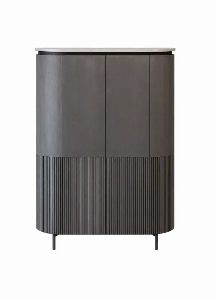 BF 1202 - Oval Shaped Charcoal Cabinet with Marble Top & Ribbed Panel Feature 