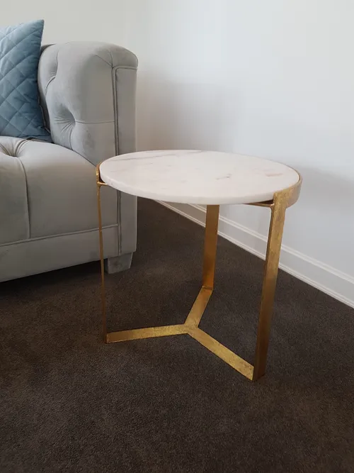 ST 4045 - Side Table - White Round Marble on Gold Frame 