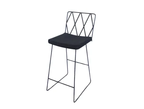 STL 0010 - Counter Stool - Charcoal Industrial Frame with Lattice Back Rest & Grey Fabric Seat