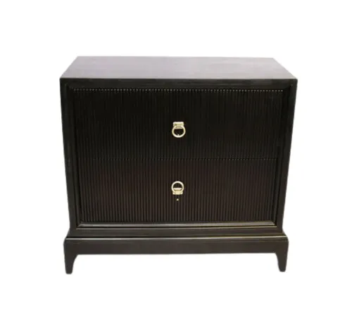 BST 4144 - Large Bedside Table - 2 Drawer - Black Ribbed Timber with Gold Ring