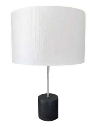 LP 5037 - Table Lamp - Black Marble Cylindric Base with Silver Stem & Drum Shade 