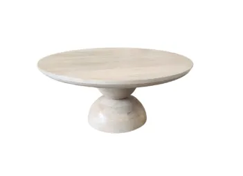 CT 0020 - Coffee Table - Round White Wash Timber on Stacked Pedestal Base