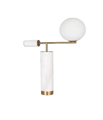 LP 0155 - Table Lamp - White Marble with Gold Trim Base & Blown Glass Sphere