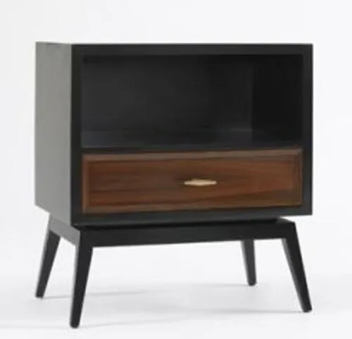 Black Wooden Bedside Table with Shelf & Timber Drawer - BST 6010