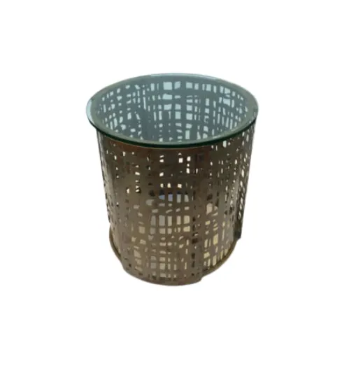 ST 0102 - Side Table - Moresby Round Iron Laser Cut Glass Top 