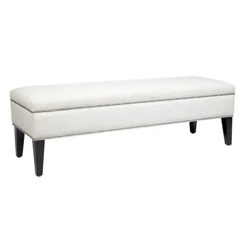 OTT 9199 - Ottoman - Linen Bed Bench with Silver Studding & Black Timber Legs