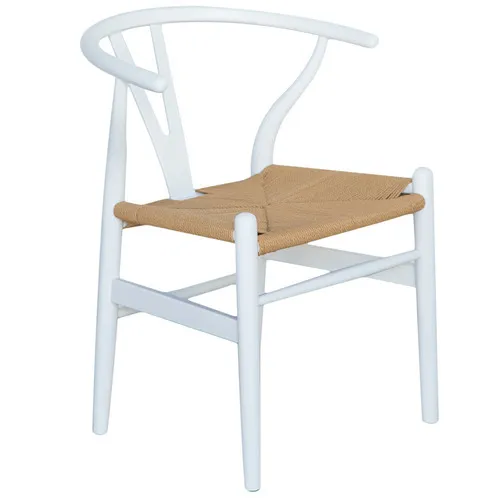 DC 0004 - Dining Chair - Wishbone  in White Wood with Natural Wicker Seat