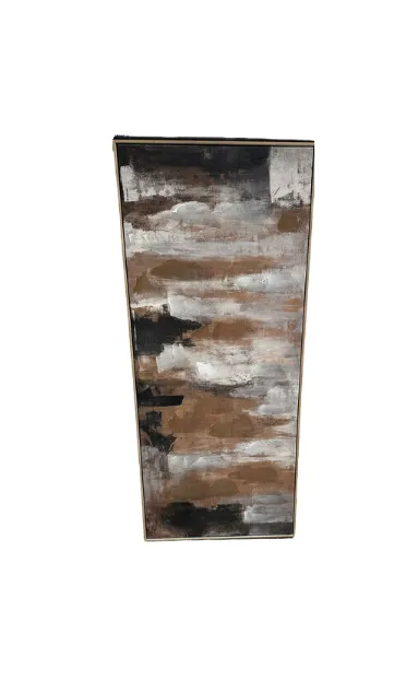 AW 0285 - Artwork - Medium - Gold/Brown & White Abstract Medium Landscape Canvas in Wood Frame