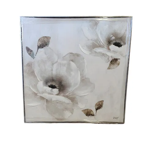 AW 2929B - Artwork - Medium - Floral Beige/Cream Framed Canvas