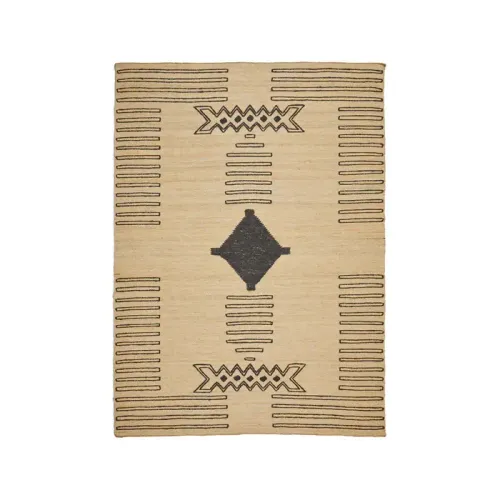 RG 0043 - Rug - Medium - Natural Jute with Geometric Linear Black Embroidery