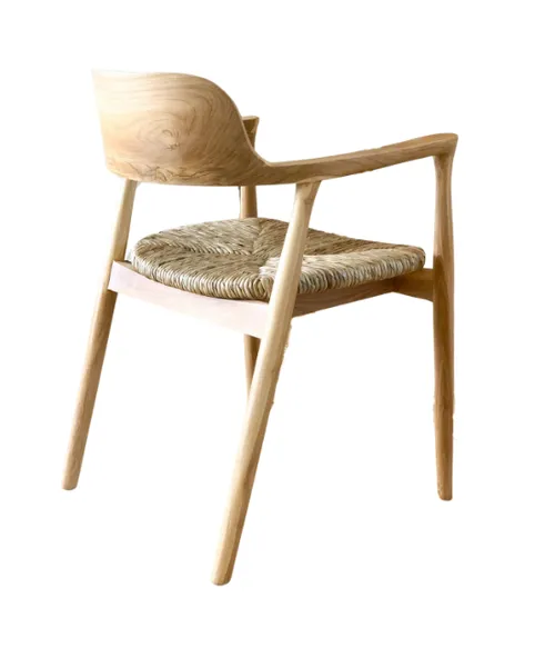 DC 0099 - Dining Chair - Dark Grain Teak Wood with Woven Sea Grass Seat