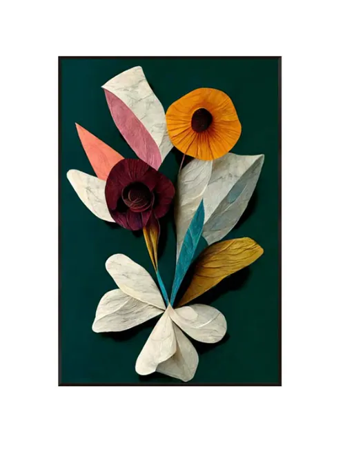 AW 0477 - Artwork - Extra Large - Botanical Paper Bouquet Canvas in Black Frame