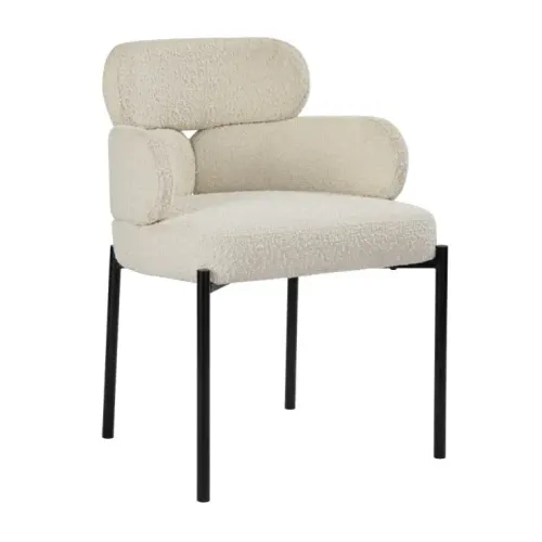 DC 0046 - Milan Style Off White Boucle Curve Back Dining Chair on Black Legs