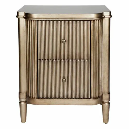 Arielle Antique Gold 2 Drawer Bedside Table with Fluted Detailing - BST 6528