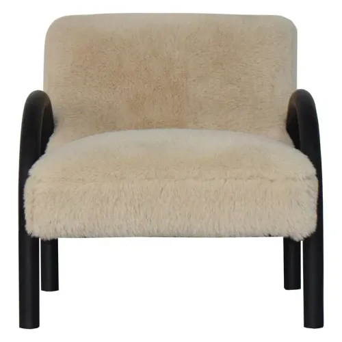 OC 0043 - Occasional Chair - Sand Shag Fabric with Black Timber Arched Arm Rest & Legs