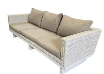 OD SF 0009 - Outdoor - Sofa - 3 Seater White Wicker Weave with Grey & White Flecked Cushions