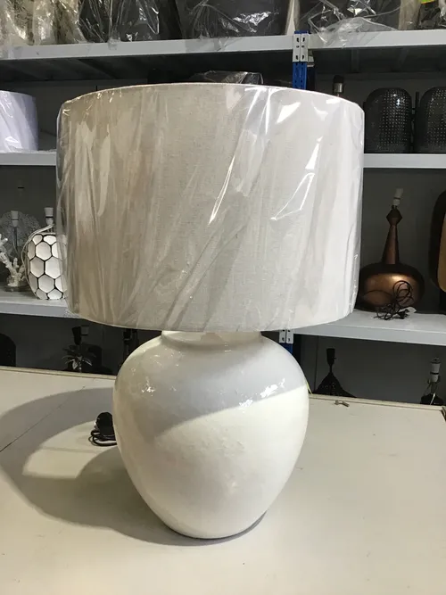 LP 1105 - Table Lamp - Natural Ceramic Crackle White Linen Shade