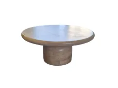 CT 0108 - Circular White Wash Timber Coffee Table with Cylindric Base