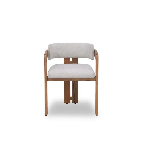 DC 0054 - Curved Natural Wood Tri-Leg Dining Chair with Stone Beige Fabric 
