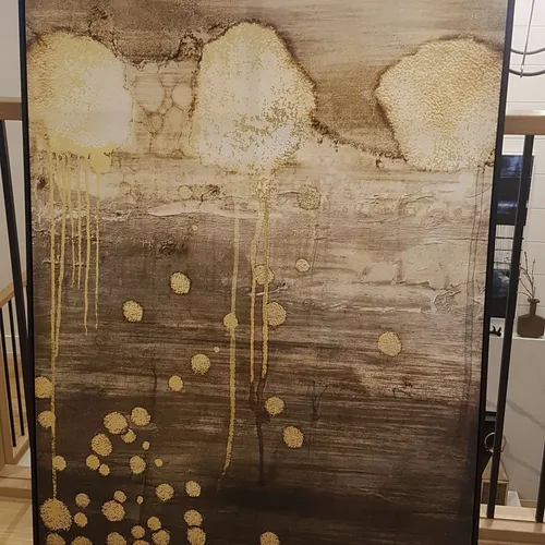 AW 2039 - Artwork - Extra Large - Abstract Gold, Cream & Brown Canvas with Black Border