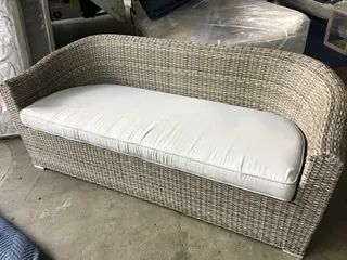 OD SF 1234 - Outdoor - Sofa - 3 Seater Rounded Back Natural Wicker with Grey Seat Cushions