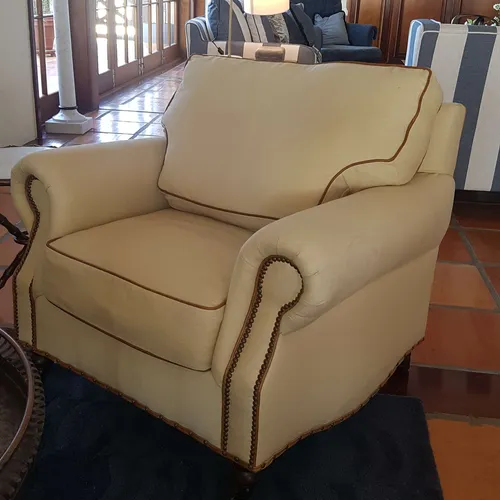 OC 8006 - Occasional Chair - Cream Fabric with Gold Stitched Trim & Studs