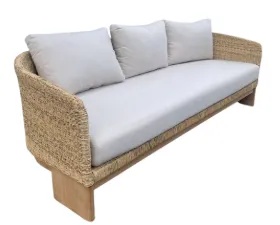 OD SF 0080 - Outdoor - 3 Seater Sofa - Rattan & Oak with Beige Linen Cushions