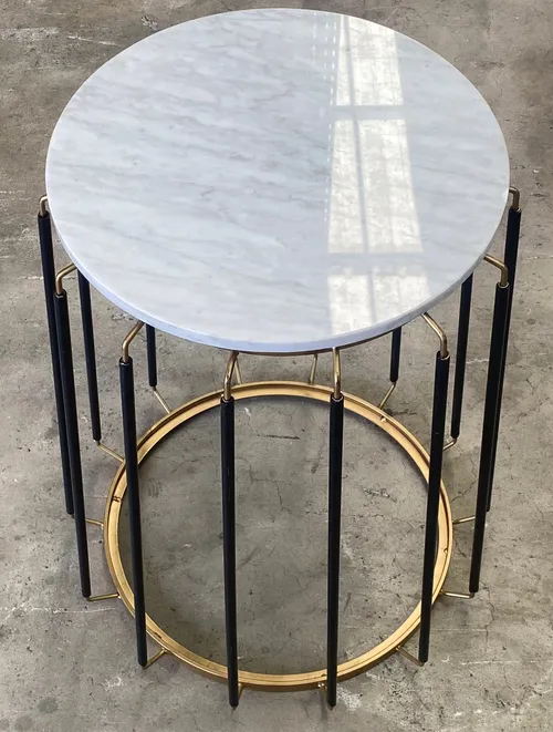 ST 0128 - Side Table - Black & Gold Wire Pedestal Base with White Marble Top