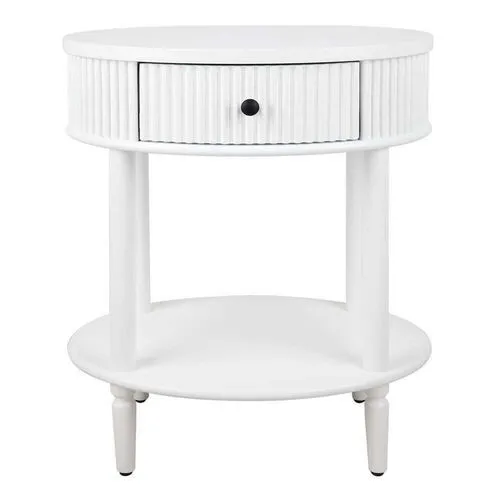 White Fluted Single Drawer Oval Contemporary Bedside Table - BST 4449