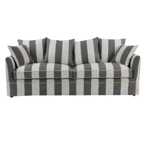 SF 6325 - Sofa - 3 Seater - Grey & white stripe w skirting & walnut turned legs