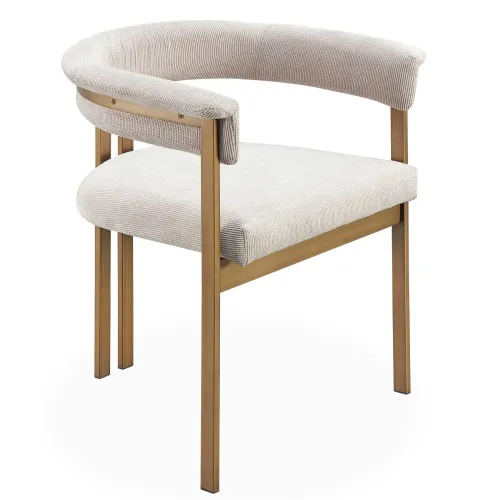 DC 0100 - Dining Chair - Beige Velvet Fabric on Brushed Gold Rounded Frame