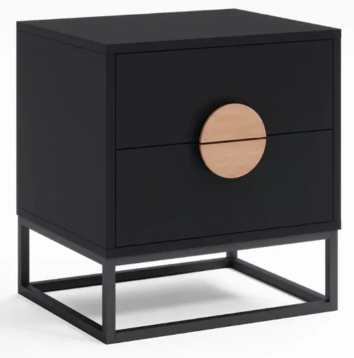 Banyan Black Bedside Table with Wooden Handles - BST 6327