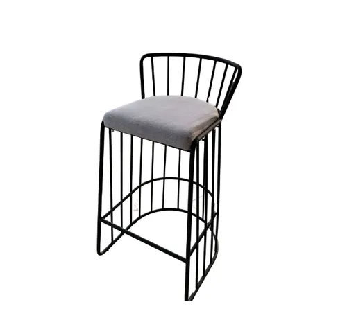 STL 1085 - Counter Stool - Black Spindle Metal frame with Grey Padded Seat Cushion