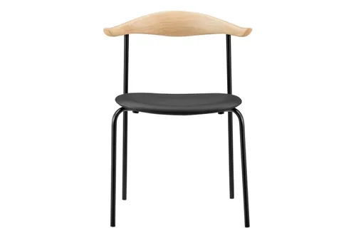 DC 6081 - Dining Chair - Black Padded Seat & Metal Frame with Natural Timber Back Rest