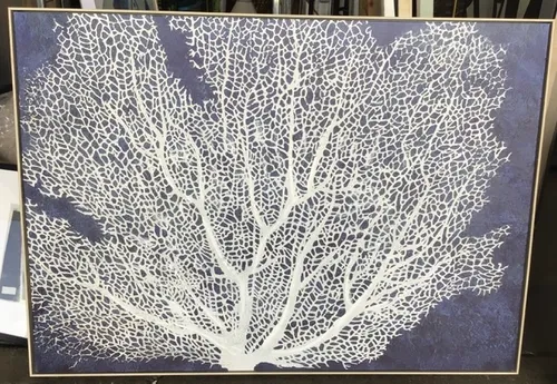AW 9201 - Artwork - Large - White Coral on Blue Canvas in Natural Timber Frame