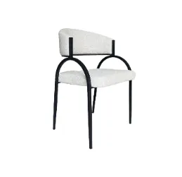 DC 0050 - Black Arch Framed Dining Chair with White Tweed Seat and Curved Back