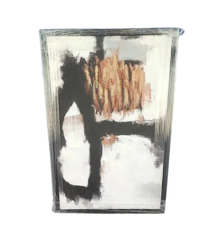 AW 4377 - Artwork - Medium - Abstract Black, Clay & White Canvas in Black Frame
