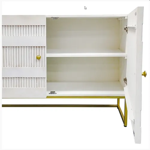 BF 0007 - Buffet - White Wash Timber with Inset Ribbed Panelling & Brass Handles