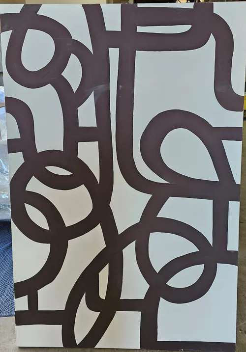 AW 0320 - Black Swirl Lines on White Oversized Canvas