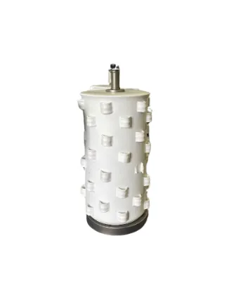 LP 0118 - Table Lamp - White Ceramic with Hook Pattern & White Shade