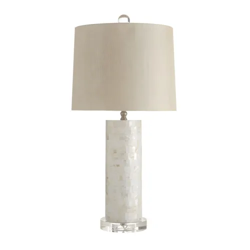 LP 0052 - Table Lamp - Cylindric Cream Mosaic Pattern with White Shade